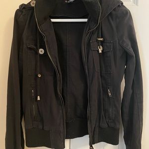 Cute Guess Black Biker Jacket with Hood